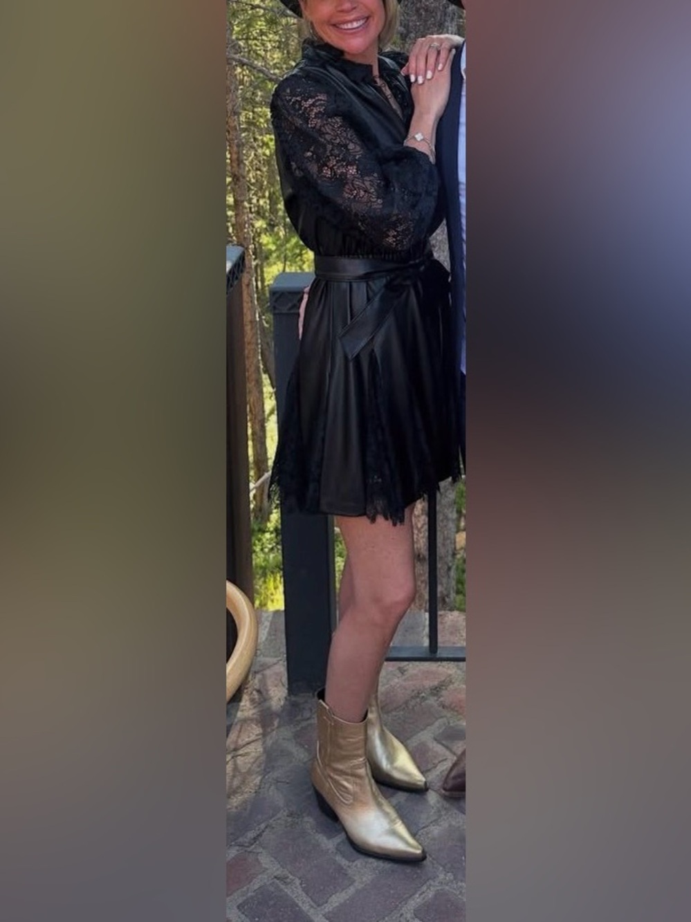 Alice + Olivia Black Faux Leather and Lace Belted Dress. Size 4. Worn Once! - Picture 10 of 10